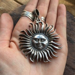 Vintage Mexican solid silver celestial sun pendant