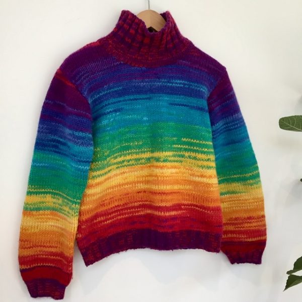 Vintage knitted wool rainbow jumper