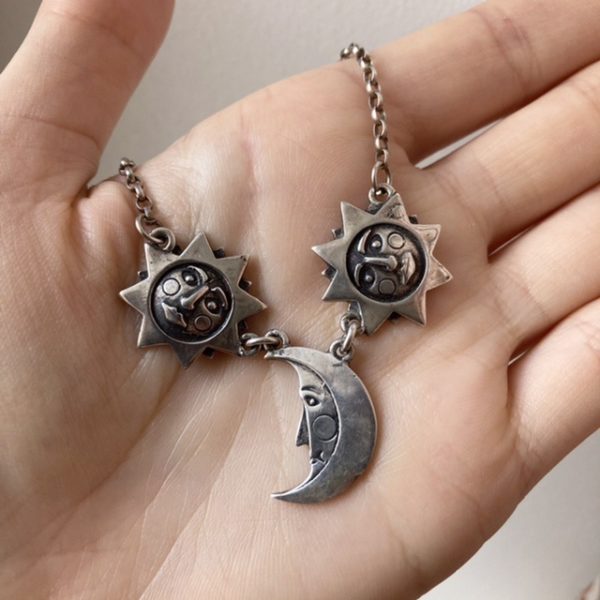 Vintage sterling silver celestial sun and moon necklace