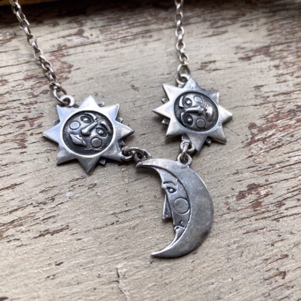 Vintage sterling silver celestial sun and moon necklace