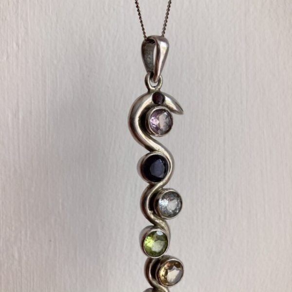 Vintage sterling silver rainbow chakra snake necklace