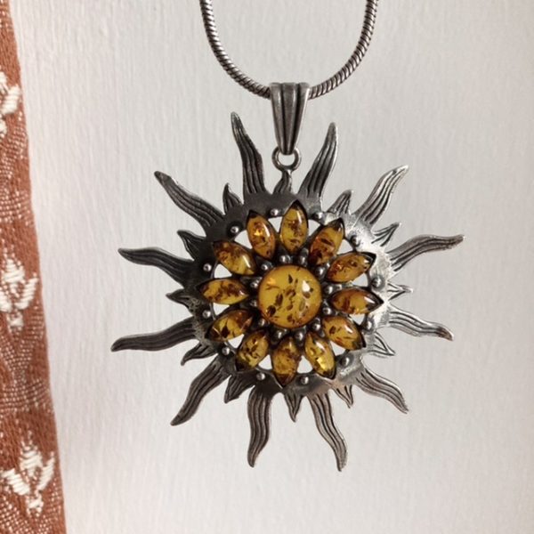 Vintage sterling silver amber sunburst necklace