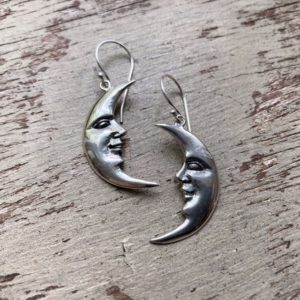 Handmade solid silver celestial moon earrings