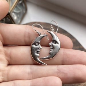 Handmade solid silver celestial moon earrings