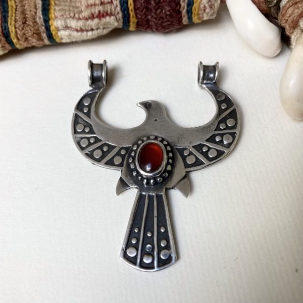 Vintage Navajo solid silver eagle pendant