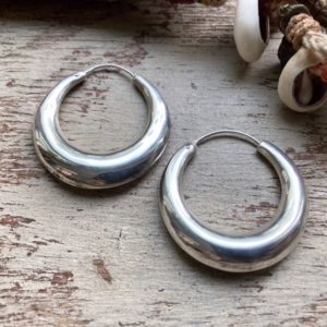 Large vintage chunky sterling silver hoops