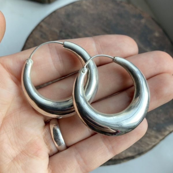 Large vintage chunky sterling silver hoops