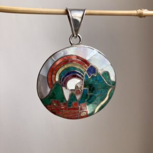 Vintage Mexican sterling silver rainbow mountain pendant