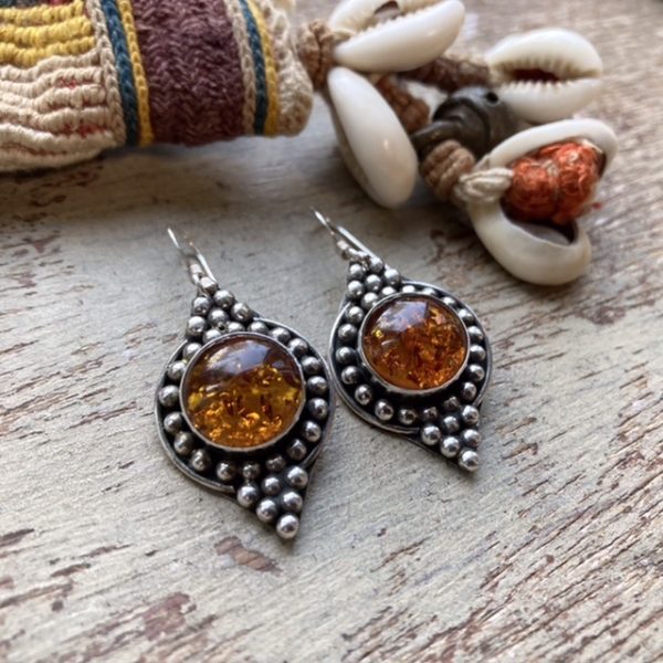 Vintage Suarti sterling silver amber earrings