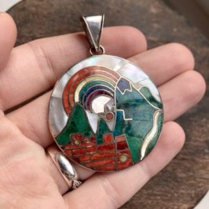 Vintage Mexican sterling silver rainbow mountain pendant