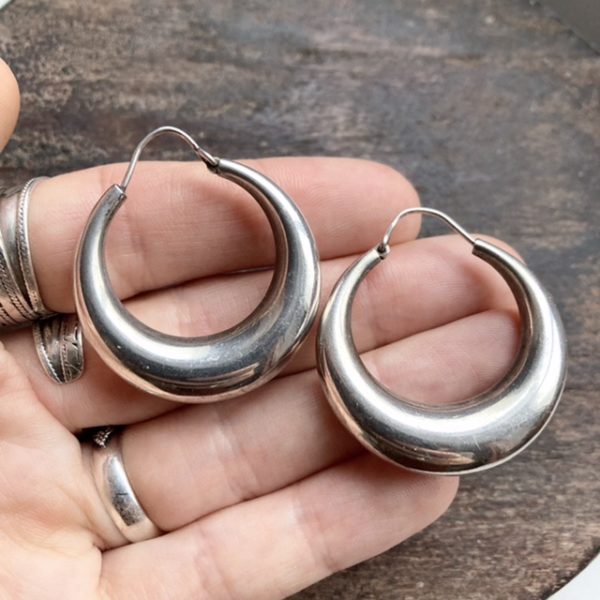 Vintage chunky sterling silver hoops
