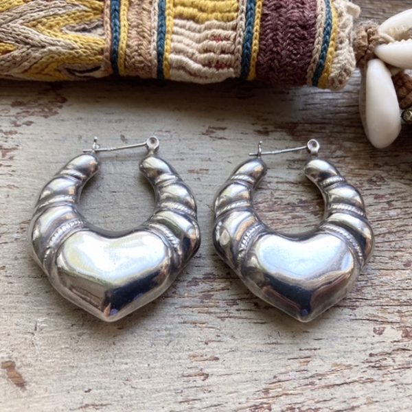 Chunky vintage sterling silver Creole hoops