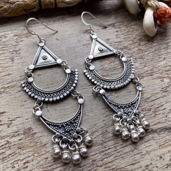 Vintage sterling silver bohemian statement dangly earrings
