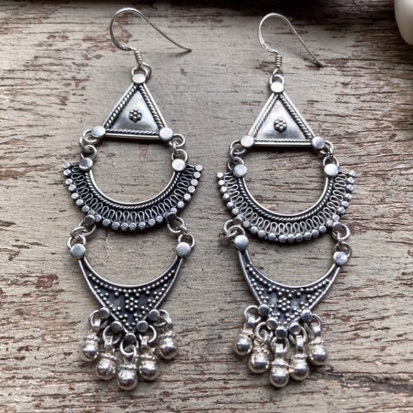 Vintage sterling silver bohemian statement dangly earrings
