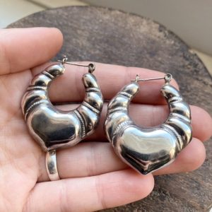Chunky vintage sterling silver Creole hoops