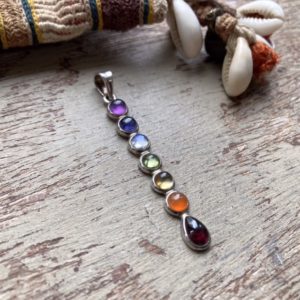 Vintage sterling silver rainbow crystal chakra pendant