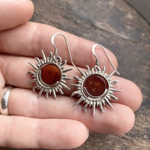 Vintage sterling silver amber sun earrings