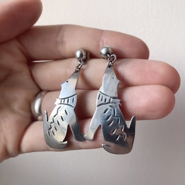 Vintage sterling silver coyote earrings