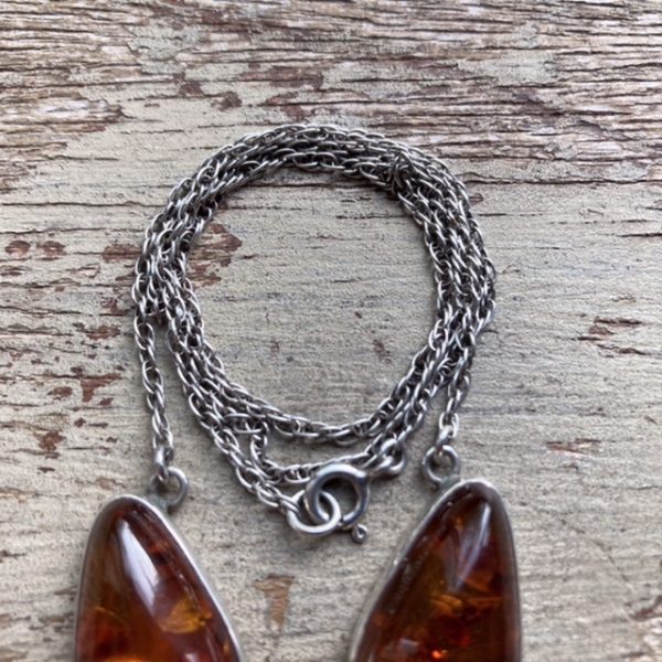 Vintage sterling silver natural amber necklace