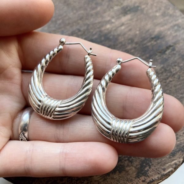 Vintage sterling silver oval hoops