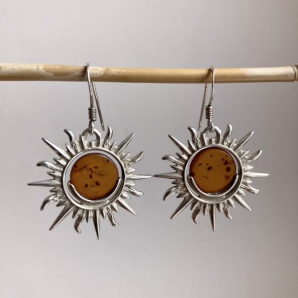 Vintage sterling silver amber sun earrings