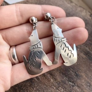 Vintage sterling silver coyote earrings