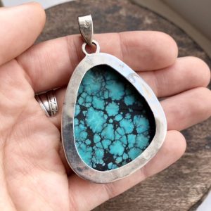 Vintage sterling silver chunky turquoise pendant