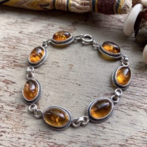 Vintage sterling silver natural amber bracelet