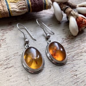 Vintage sterling silver Baltic amber earrings