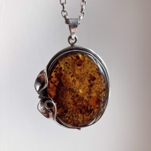 Vintage sterling silver Baltic amber necklace
