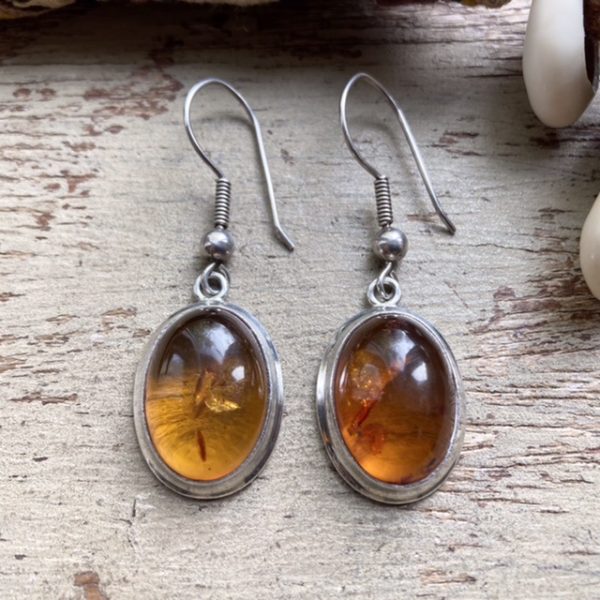 Vintage sterling silver Baltic amber earrings