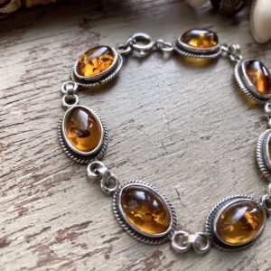 Vintage sterling silver natural amber bracelet