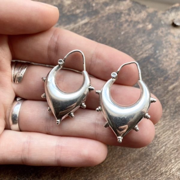 Vintage Indian sterling silver chunky hoops