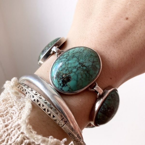 Vintage chunky turquoise and sterling silver bracelet