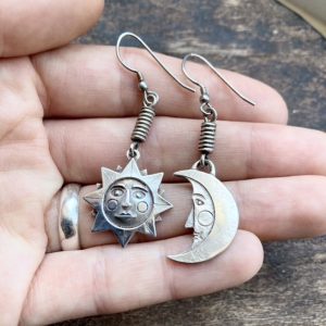 Vintage sterling silver celestial sun and moon earrings