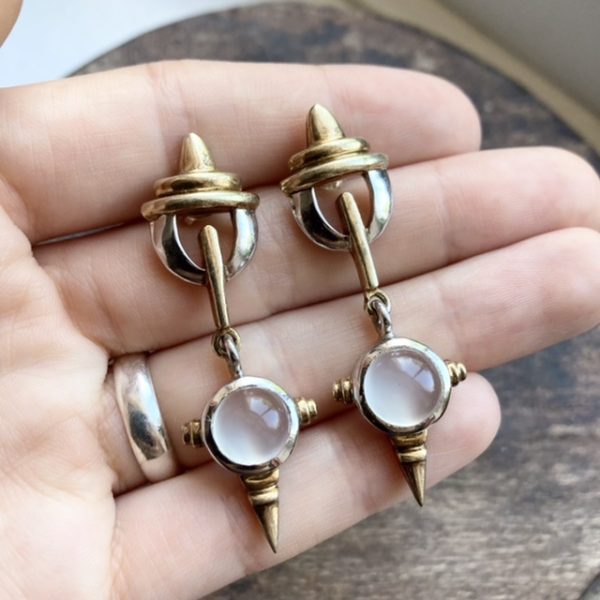 Vintage sterling silver dangly moonstone earrings