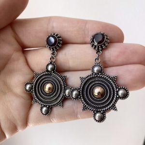 Vintage Indian ornate sterling silver earrings