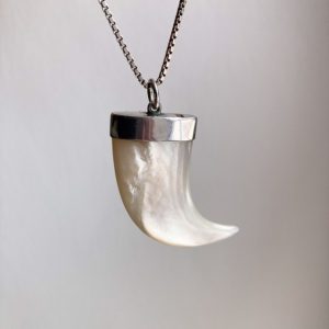 Vintage sterling silver mother of pearl tooth necklace