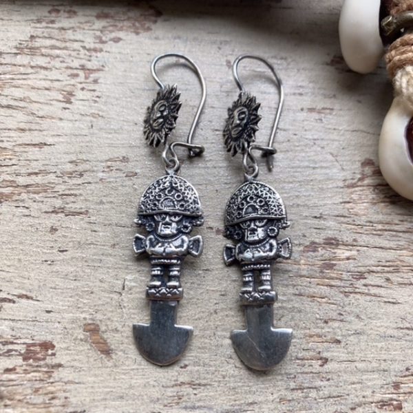 Vintage Peruvian sterling silver Inca earrings