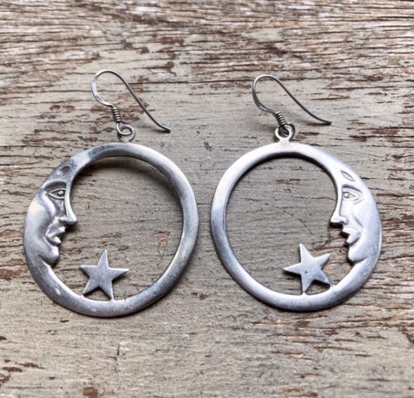Rare vintage sterling silver celestial moon earrings