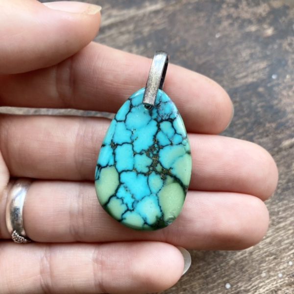 Vintage sterling silver natural turquoise pendant