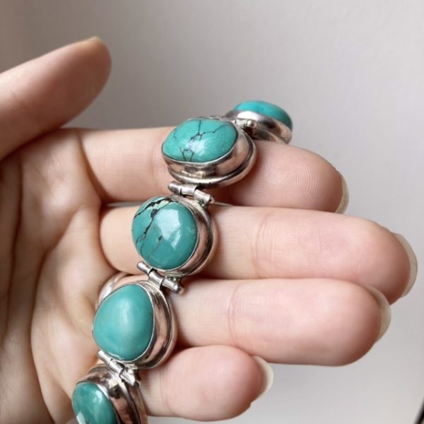 Vintage sterling silver natural turquoise bracelet