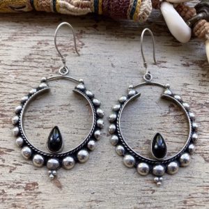 Vintage Indian sterling silver black onyx earrings