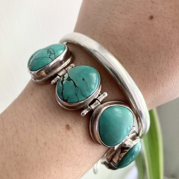 Vintage sterling silver natural turquoise bracelet