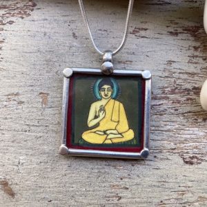 Vintage Indian sterling silver handpainted Buddha necklace