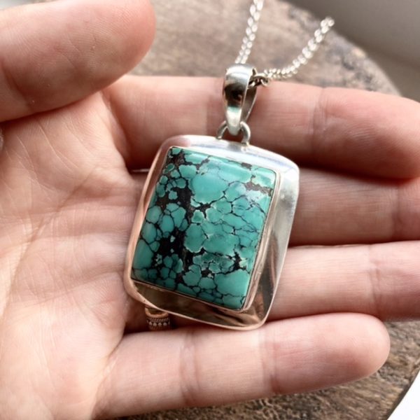 Vintage chunky solid silver turquoise necklace