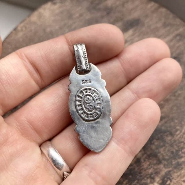 Vintage Tibetan sterling silver red coral pendant
