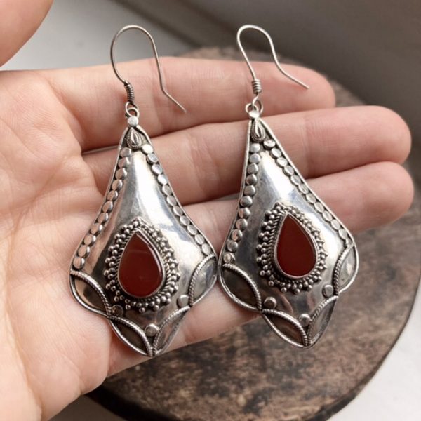 Vintage Indian sterling silver carnelian earrings