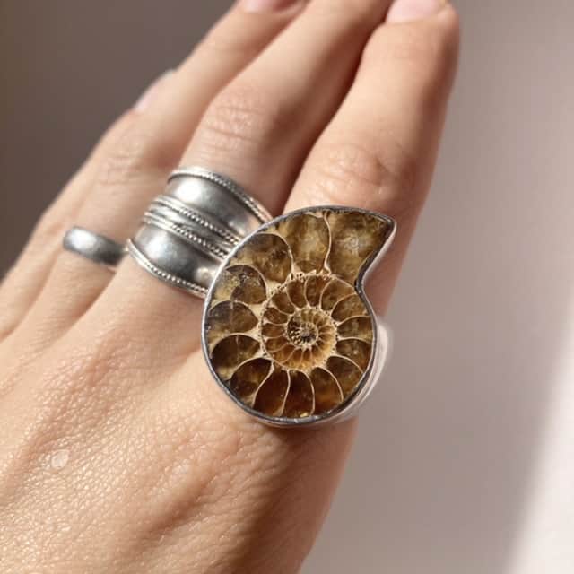 Vintage chunky solid silver Ammonite ring