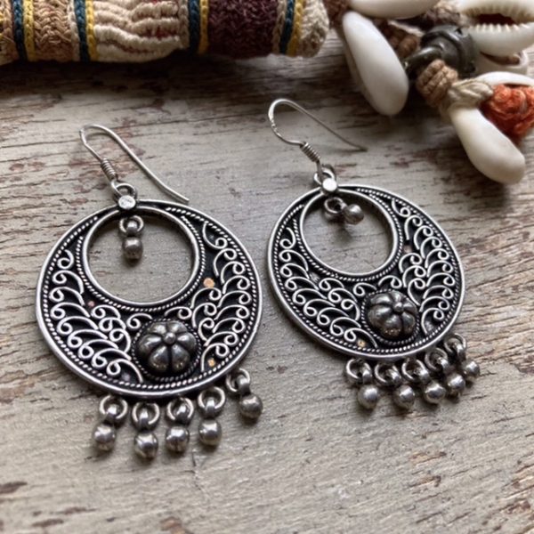 Vintage Indian heavy solid silver earrings